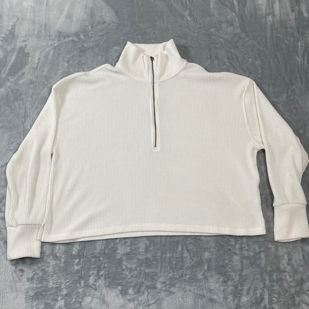Abercrombie & Fitch Pullover Large Soft Cozy Ribbed Quarter Zip Cream White